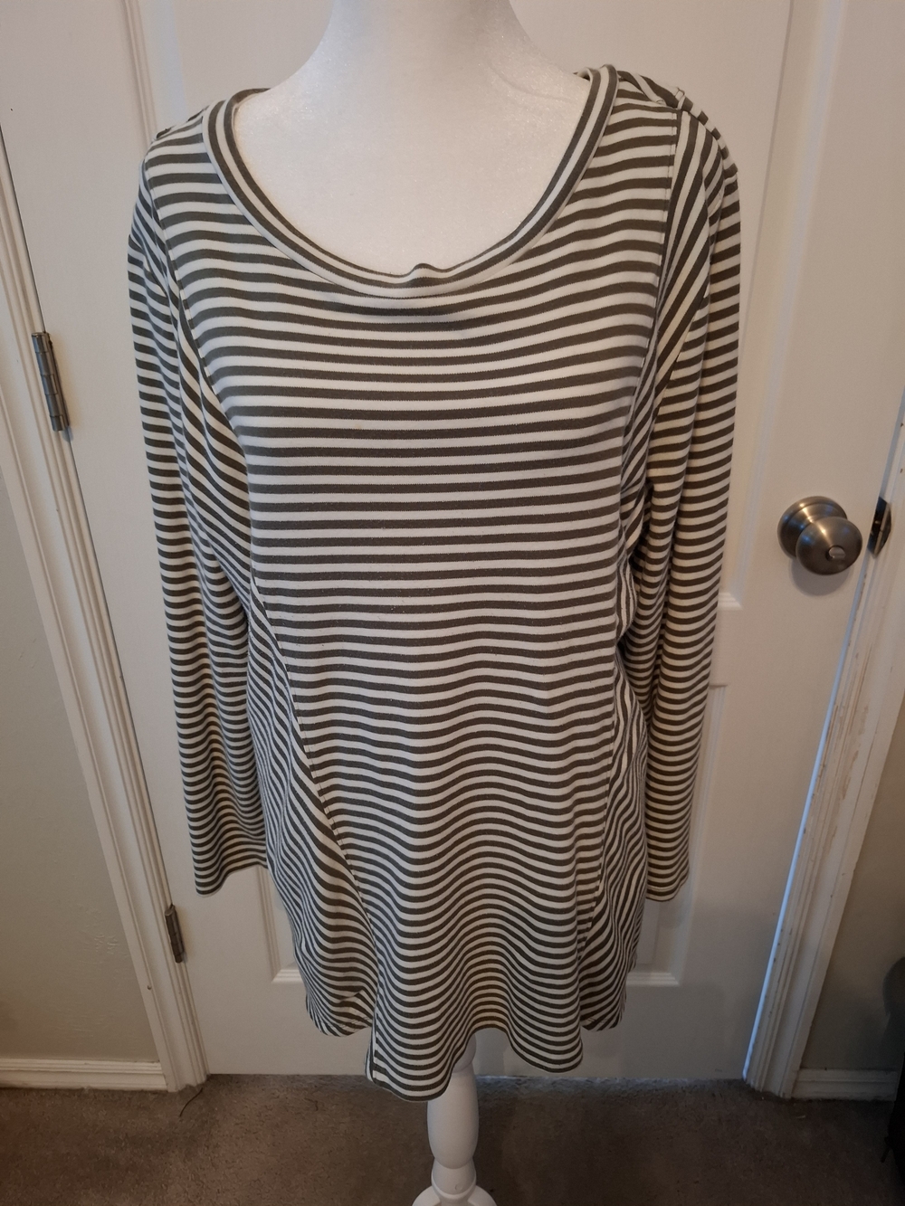 Westbound Olive & White Striped Long Sleeve Scoop Neck Tunic